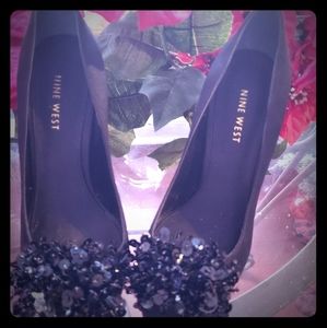 Black Beaded stiletto shoes with matching earrings